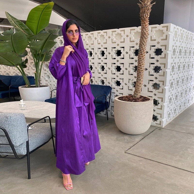 Arabischen 2 stücke Abaya Set Arabisch Kaftan Frauen Seidige Kimono + Sleeveless Langes Kleid Muslimischen Spiel Anzug Dubai Islam Modest outfit Ramadan