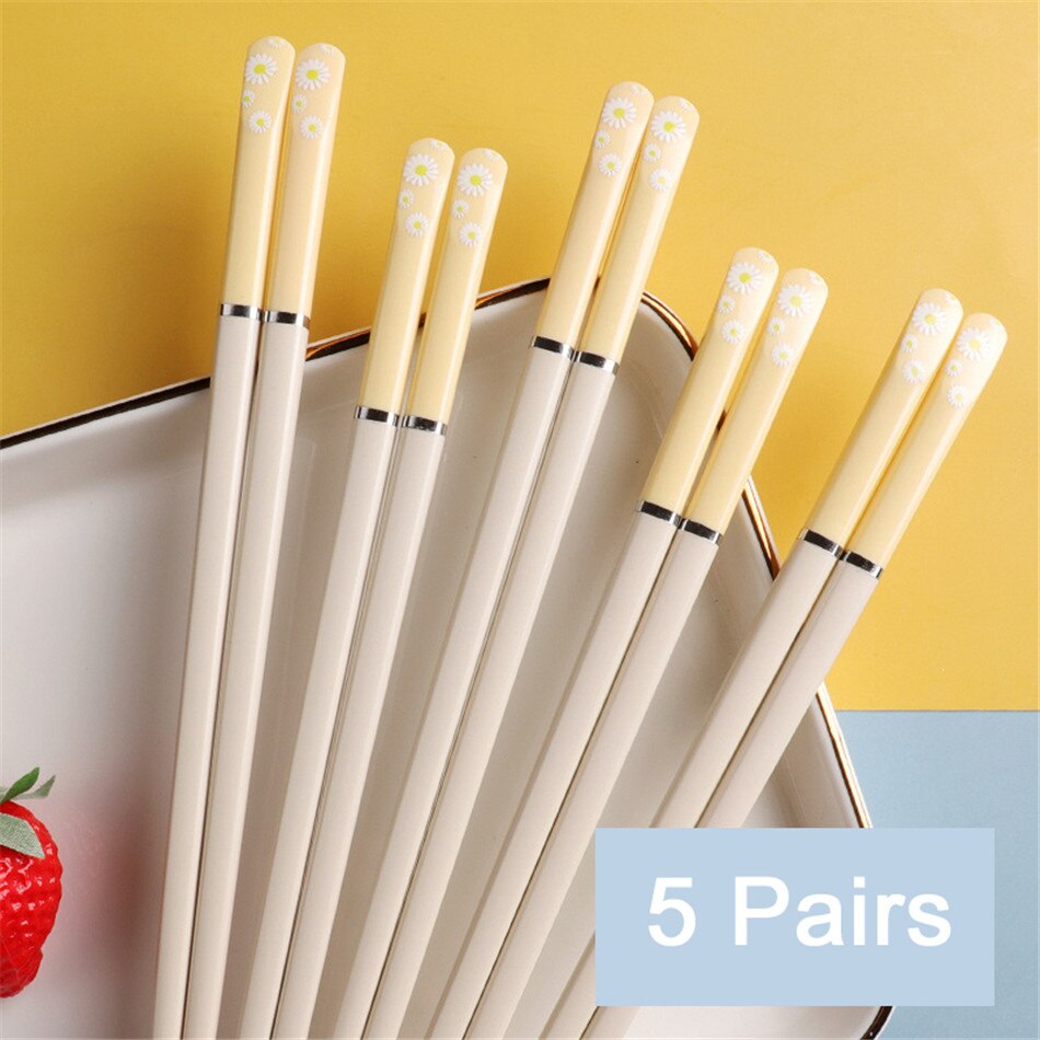 Japanese Style Household Chopsticks Color Antibacterial Alloy Chopsticks Non-mold Nail Chopsticks Tableware: Yellow white