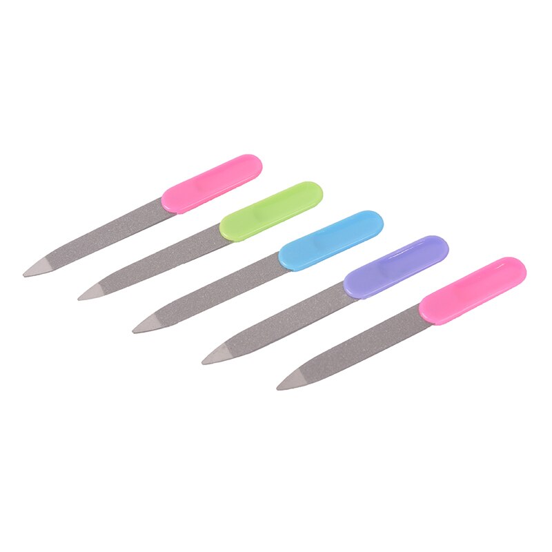5pcs/lot Nail Art Buffer Files Plastic Handle Metal Double Sided Nail Files Pro Nail File DIY Manicure Pedicure Tool