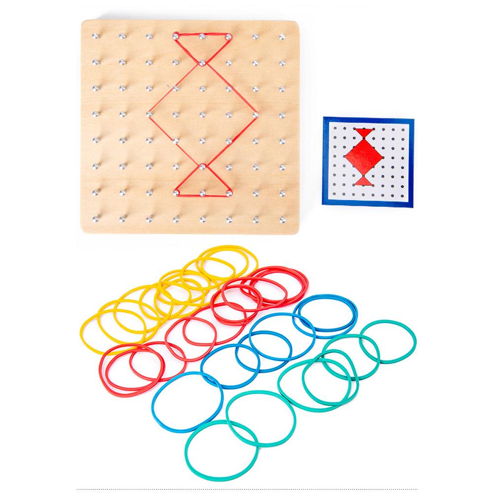 Træ geoboard matematisk manipulerende materiale array blok geo board grafisk pædagogisk legetøj med 24 stk mønster kort