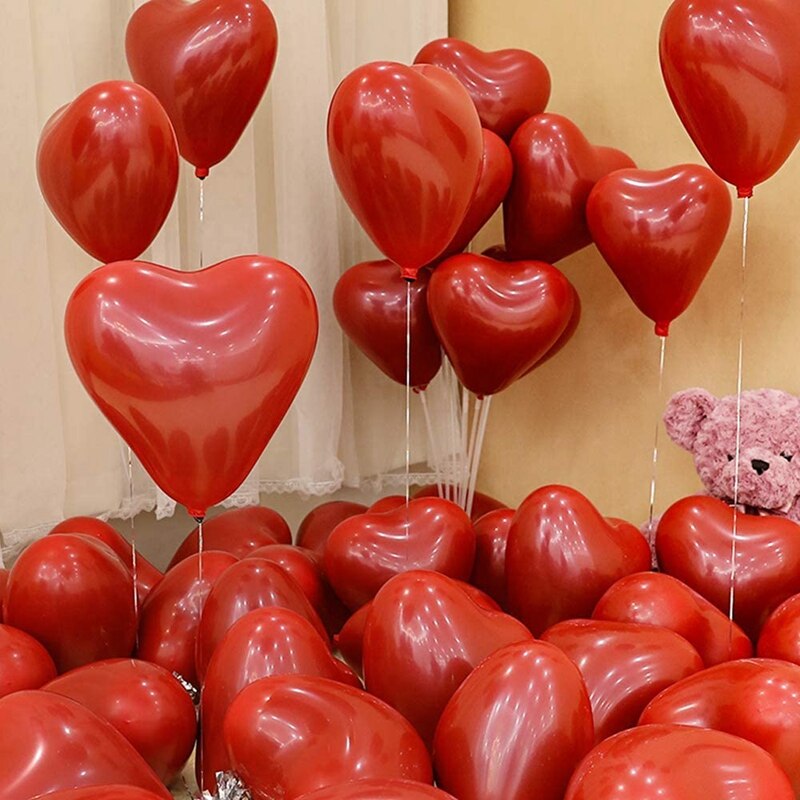 50 stk rubinrød hjerteformet kærlighedsballon dobbelt lag til bryllup bryllupsværelse fest scene dekoration