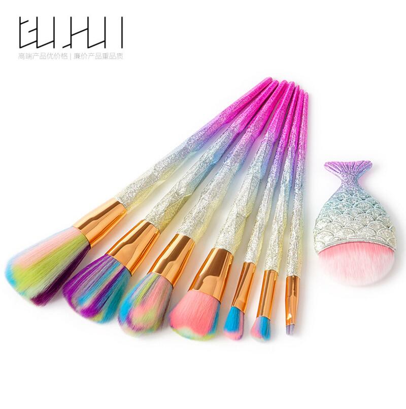 GUJHUI Mermaid Makeup Brushes Set Eyeshadow Eyeliner Blush Blending Contour Foundation Cosmetic Beauty Make Up Brush Tools Kit