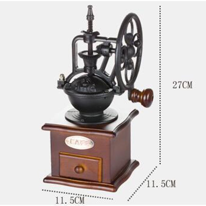Molinillo de Café Manual de hierro fundido antiguo, molino de café con manivela con ajustes de molienda y cajón de captura