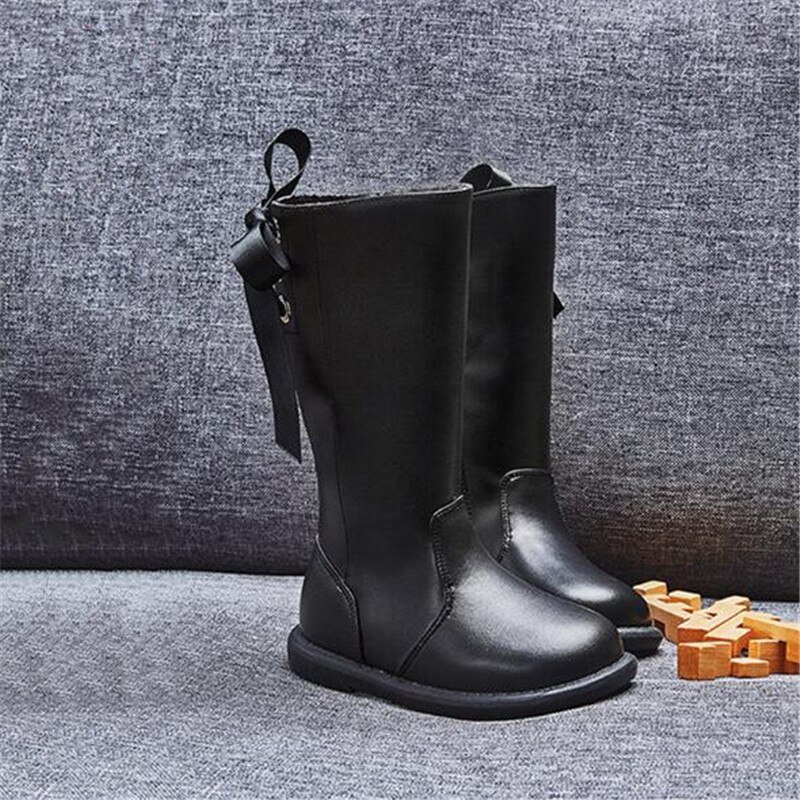 Herfst/Winter Zwarte Hoge Laarzen Meisjes Prinses Korte Pluche Warme Schoenen Kinderen Student Baby Peuter Knight Laarzen Kids 02