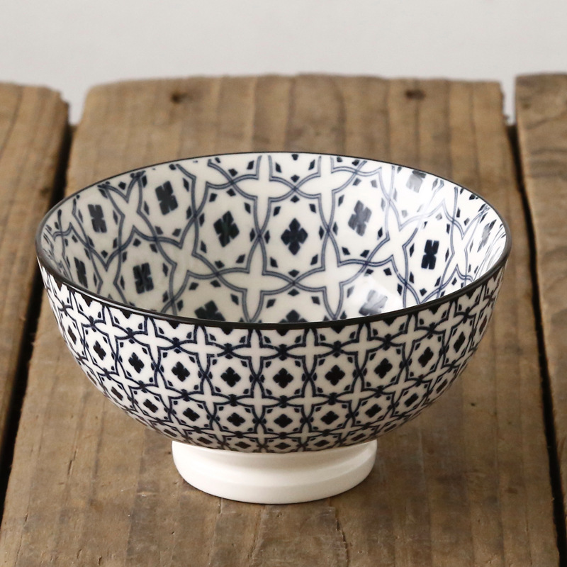 Nordic machine-printed under-glazed ceramic tableware Japanese 4.5-inch high-foot anti-scald soup bowl millet rice bowl: B-14