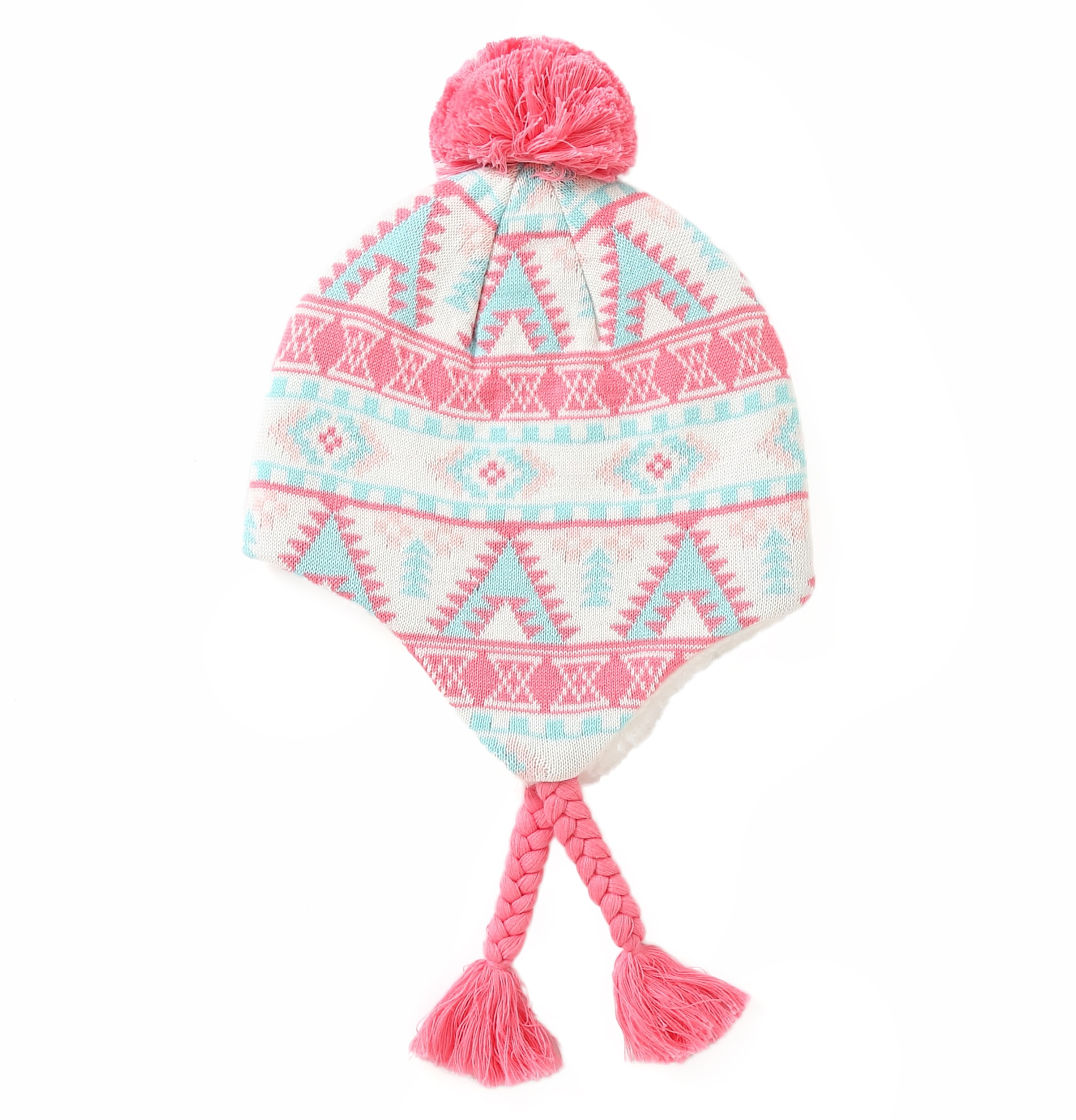 Connectyle toddler spædbarn piger cutejacquard bomuld børn hat sherpa foret strik vinter hatte med øreflap beanie hat med pom
