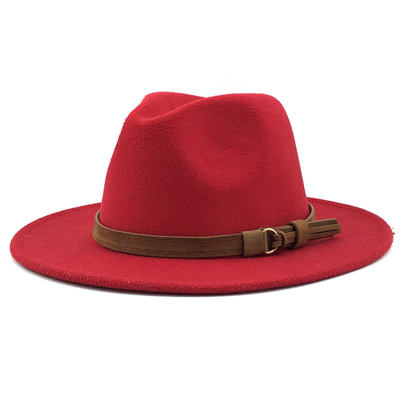 Ullfilt jazz fedora hattar bältesspänne dekor kvinnor unisex bred rand panama party trilby cowboy keps