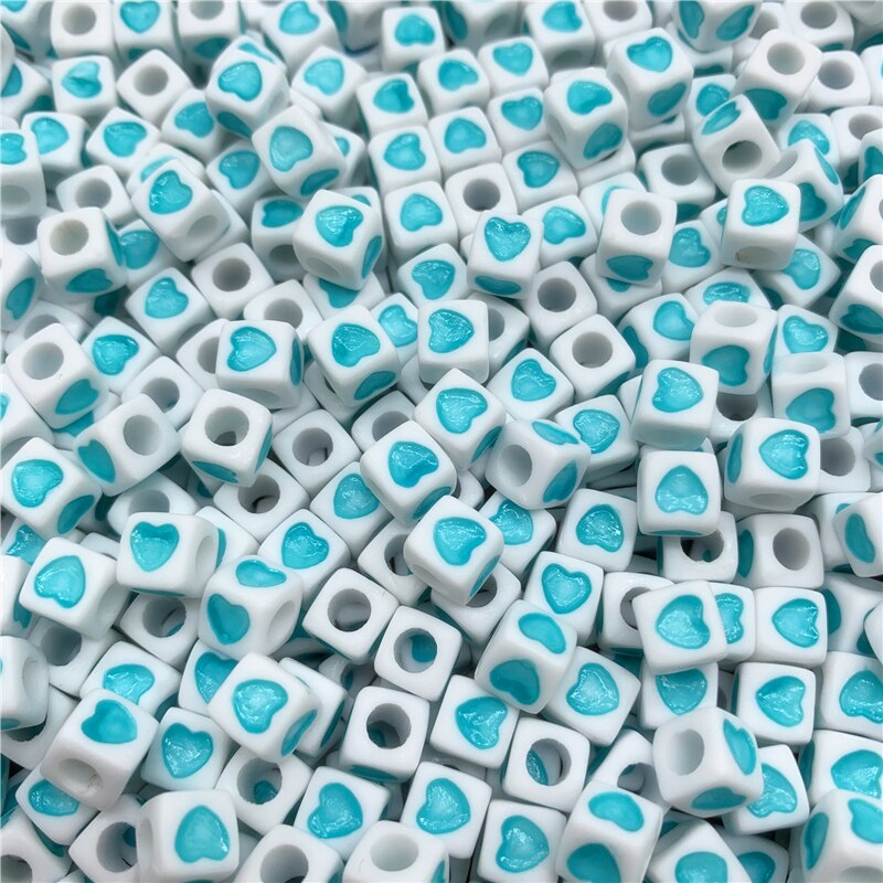 50pcs/Lot 7x7mm Acrylic Spaced Beads Square Shape Love Heart Beads For Jewelry Making DIY Handmade Charms Bracelet: 01