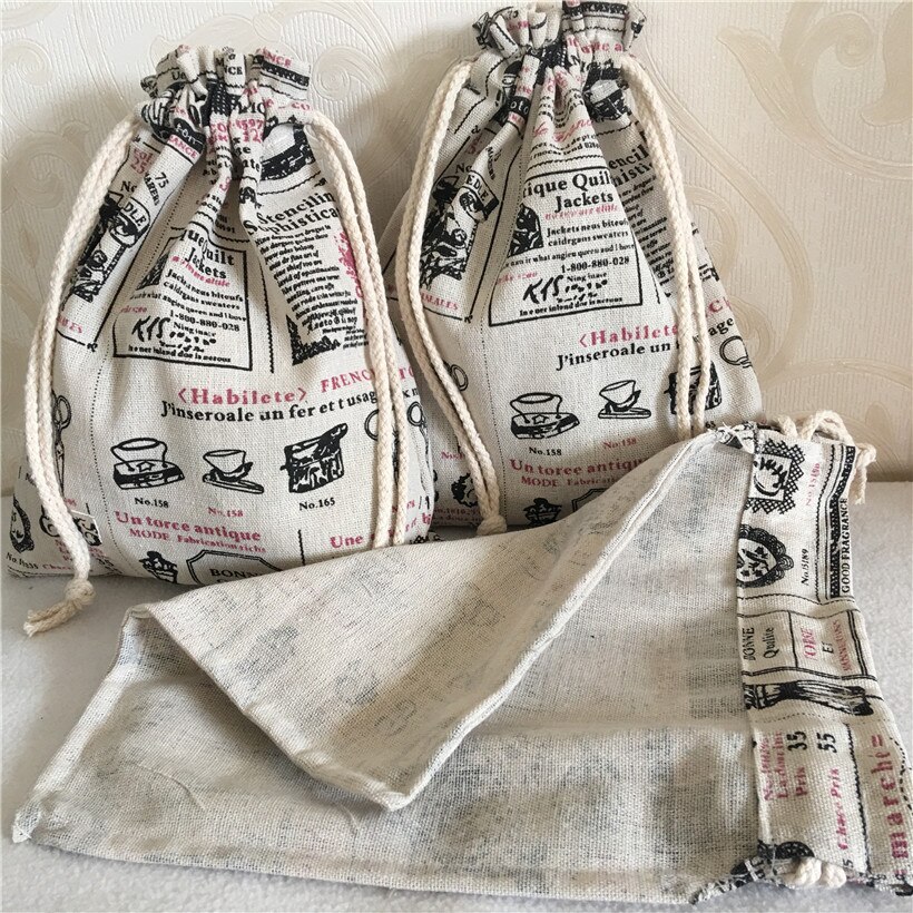 Yile katoenen linnen trekkoord multifunctionele organizer tas feesttas geïllustreerde engelse krant  n8502-2