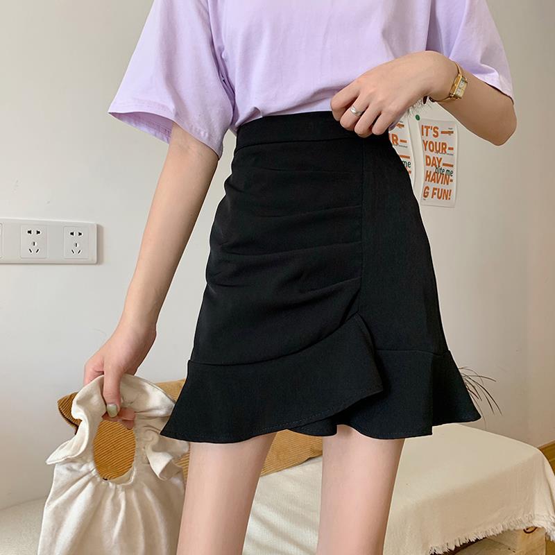 Jupe trompette à volants irréguliers pour femme, tenue de bureau, couleur unie, violet, noir, Style coréen, tendance, classique, portefeuille, moulante