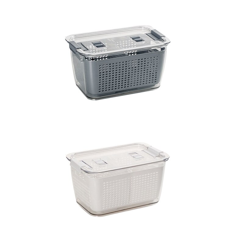 Cesta de drenagem alimentos fresco-mantendo armazenamento caixa de lavagem de plástico frutas e vegetais dreno cesta geladeira organizador