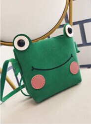 Cute Mini Bags Children Handbag For Girls Cartoon Frog PU Leather Shoulder Bag Kids Messenger Bags: Green