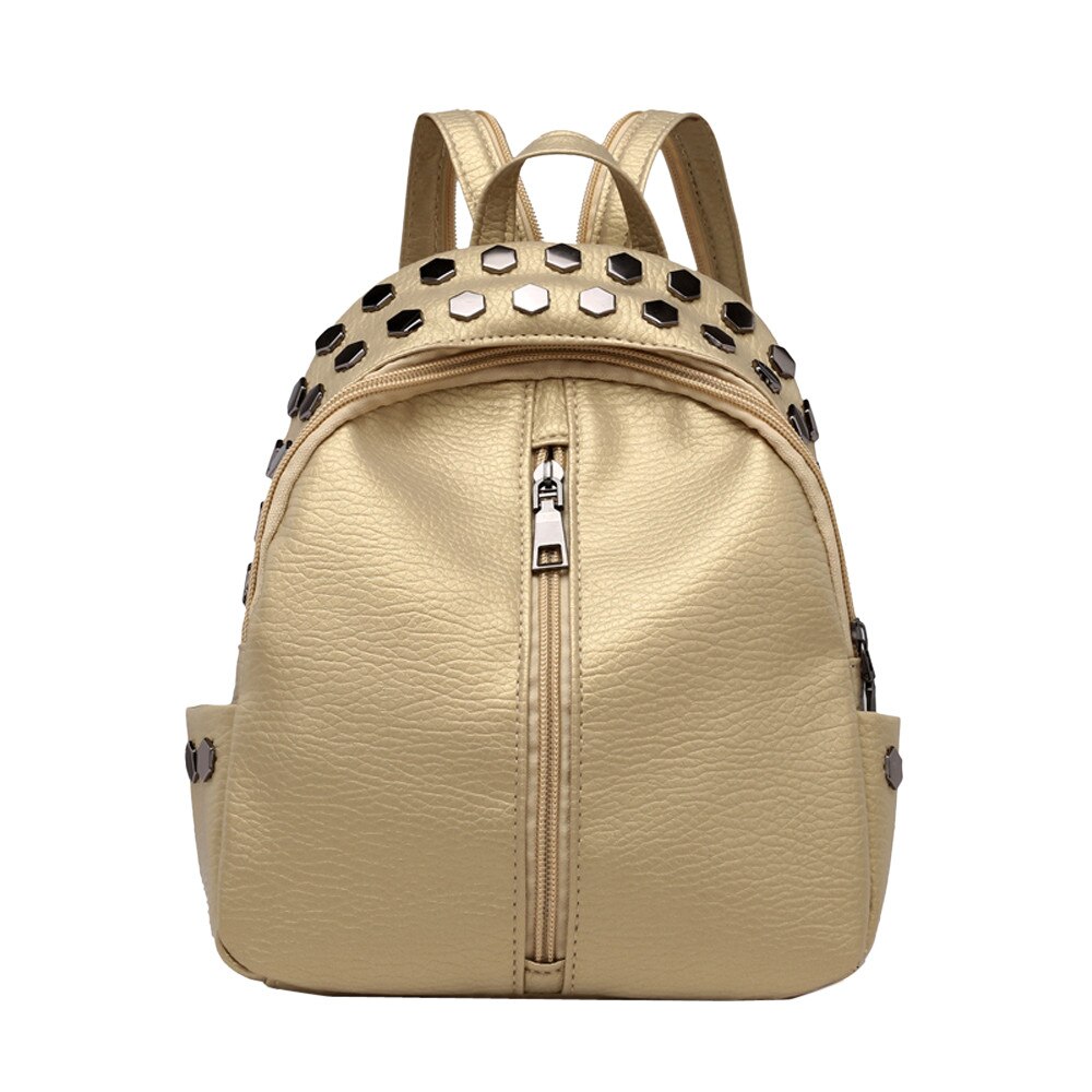 38 Mochila de cuero para mujer, Mochila de cuero con tachuelas Vintage para mujer, mochila escolar de viaje, mochila de gran capacidad para viaje