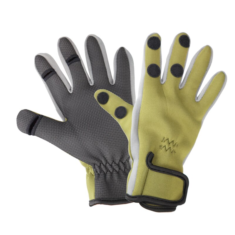 Outdoor Winter Fishing Gloves Waterproof Mitten Three Fingers Cut Anti-slip Climbing Glove Hiking Camping Riding Gloves: Army Green / XL