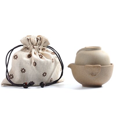 Draagbare Reizen Keramische Kung Fu Thee Set, 1 Pot Met 1 Cup 100% Handgemaakte Chines Porselein Theepot & Theekopjes Kantoor thee set: Bag tea set