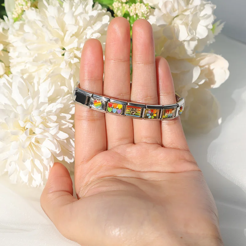 Hapiship la moda originale margherita dolce policromo cuore uovo fascino collegamento in forma 9mm Bracciale in acciaio inossidabile Gioielli fai da te DJ387