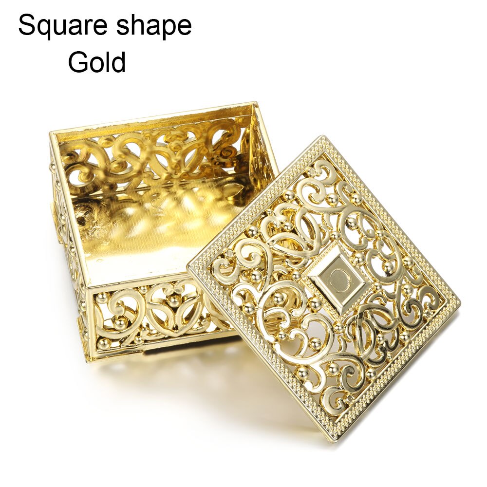 Retro Candy Box Trinket Organizer Box Hollow Gold Foil Storage Chocolate Box Square shape/Hexagon Boxes Wedding Favor: Square shape Gold