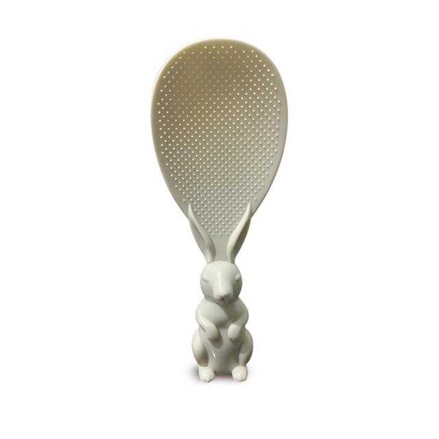 Cuillère à soupe antiadhésive en forme de lapin, cuillère à riz, belle louche à soupe sur pied, pelle à poignée en forme de lapin, ustensiles de cuisine: Beige
