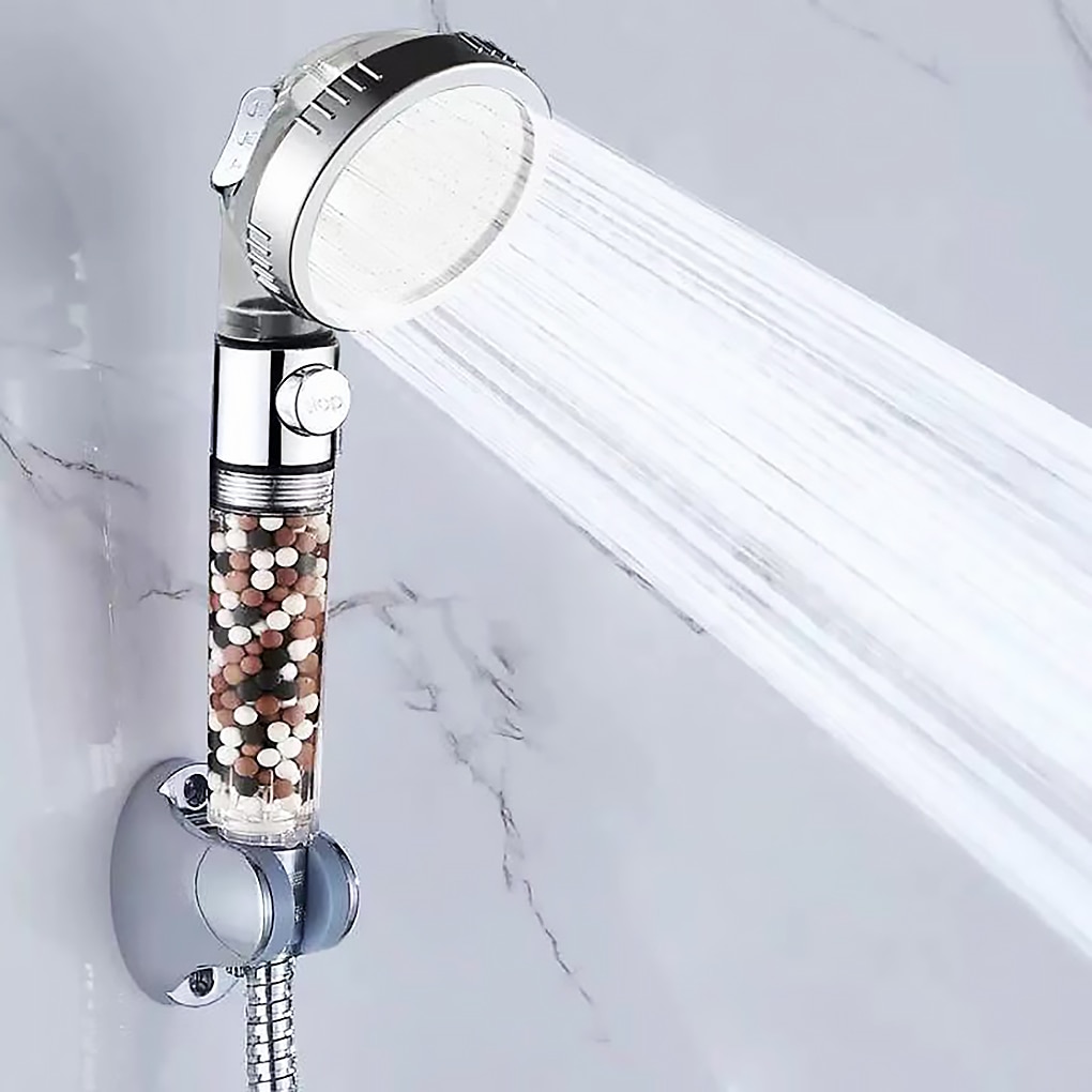 Shower Head Set Negative Ion Filter Bath Spray Water Saving Showerhead High Pressure SPA Nozzle With Switch 1.5m Hose And Base
