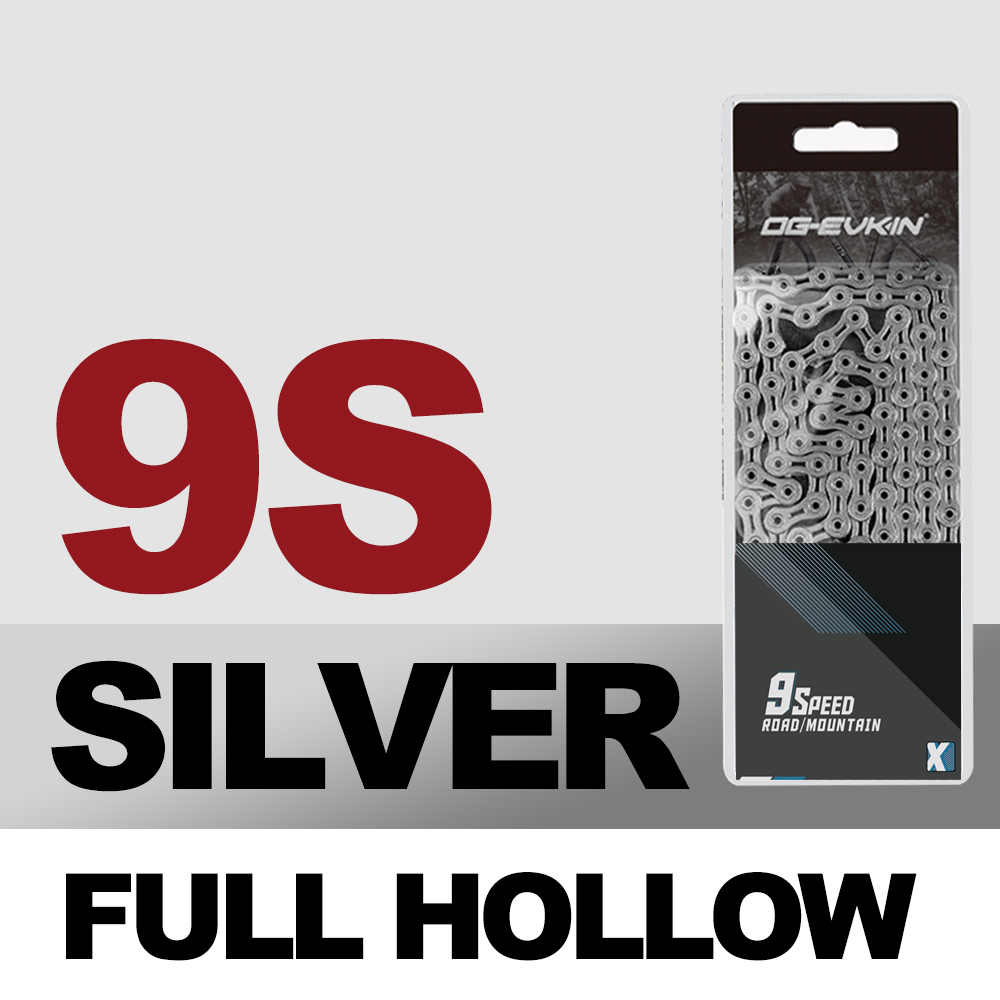 OG-EVKIN 9/10/11 Speed Bicycle MTB Chain Half/Full Hollow Bike Chain Mountain/Road Bicycle Chains 116 Quick Link Gold/Silver: C-01-9s-SL-Silver