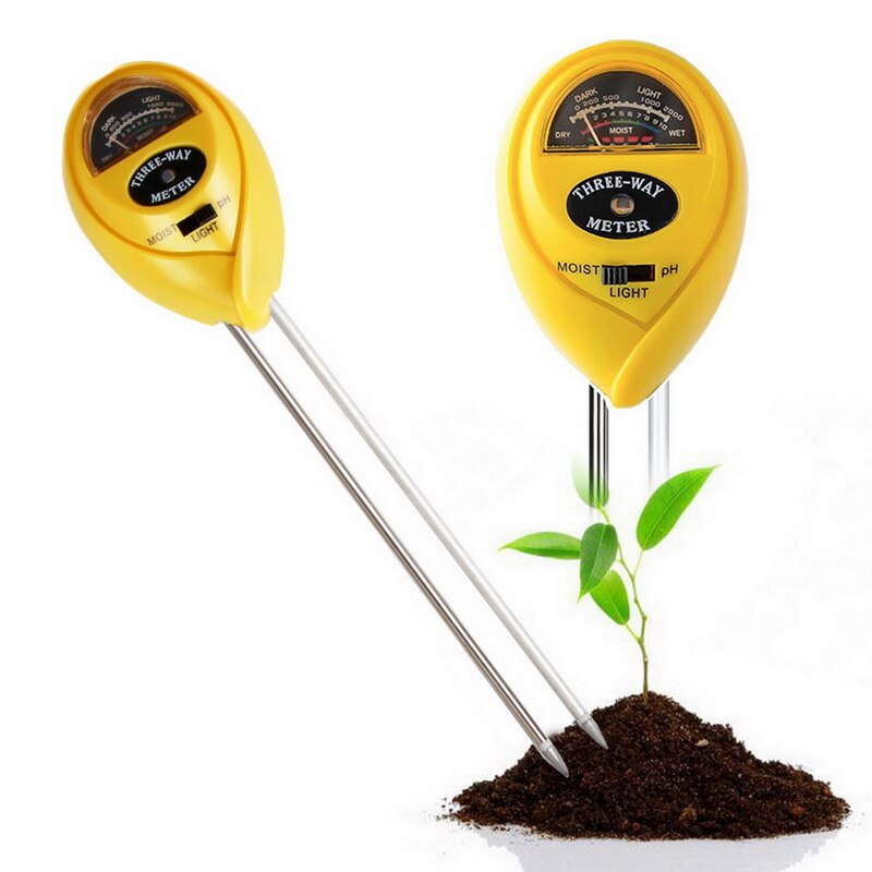 3 in 1 jord ph tester plante blomster for hage fuktighetsmåling luftfuktighet lysmåler hydroponics analysator detektor hygrometer: Gul runde