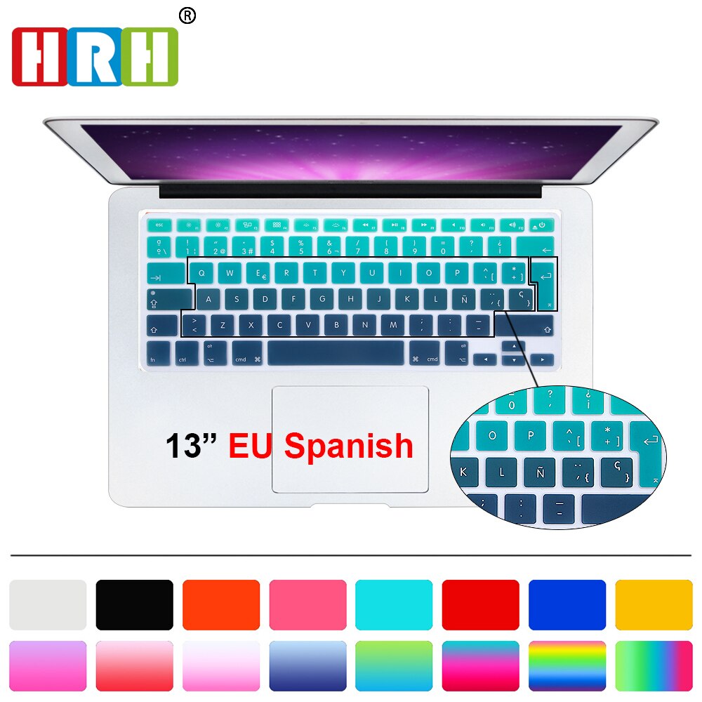 HRH UK/EU ESP Slim Spanish Gradient Rainbow Silicone Keyboard Cover Keypad Skin Protector For Macbook Air Pro Retina 13 15 17