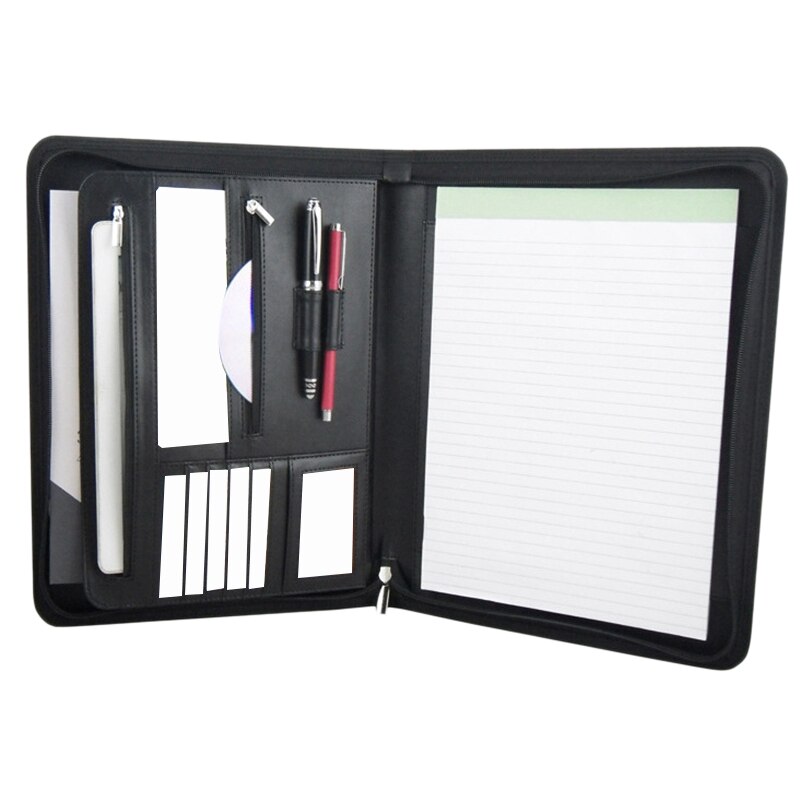 Vegan Leather Folder Zippered Closure Portfolio for Business IPad/Table and Card Interview Resume Binder