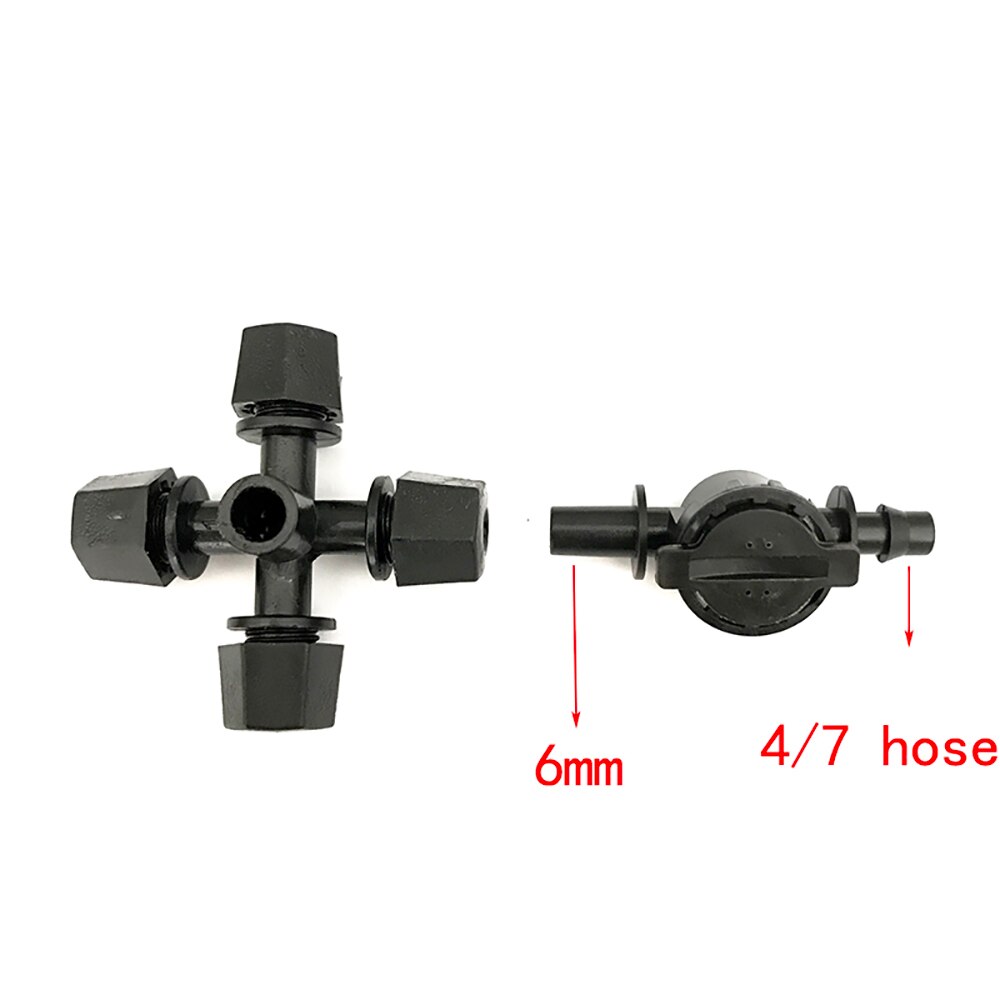 Tuinberegening kruisvernevelaar nevelsproeier met 1/4 " weerhaak anti-druppelinrichting vierweg nevelsproeiers irrigatie  it038