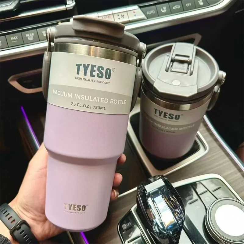 Tyeso bärbar bilkaffekopp rostfritt stål stor kapacitet isolering sportvattenkokare