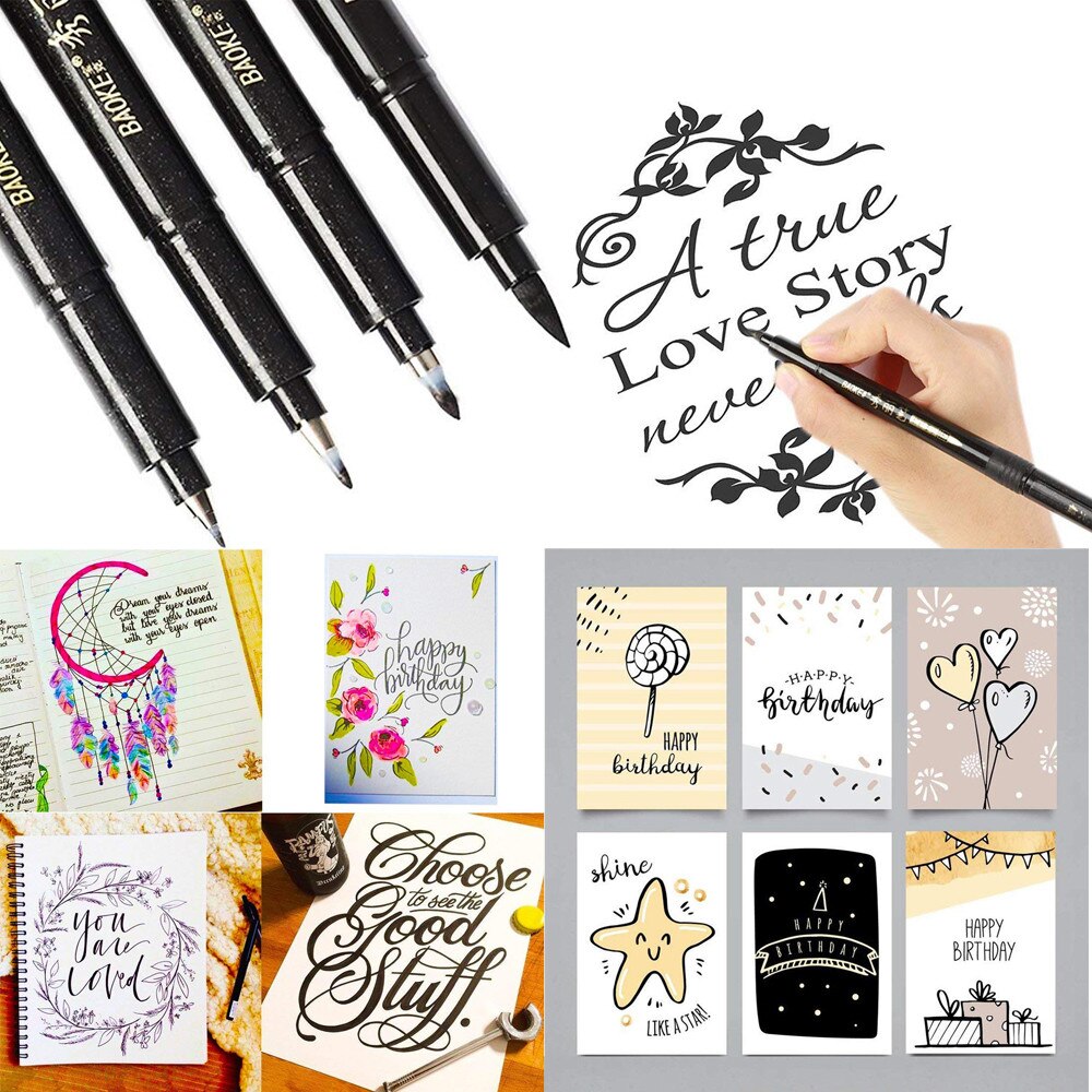 4 Sizes Ink Calligraphy Pen Hand Lettering Pens Brush Markers Drawing Art Marker