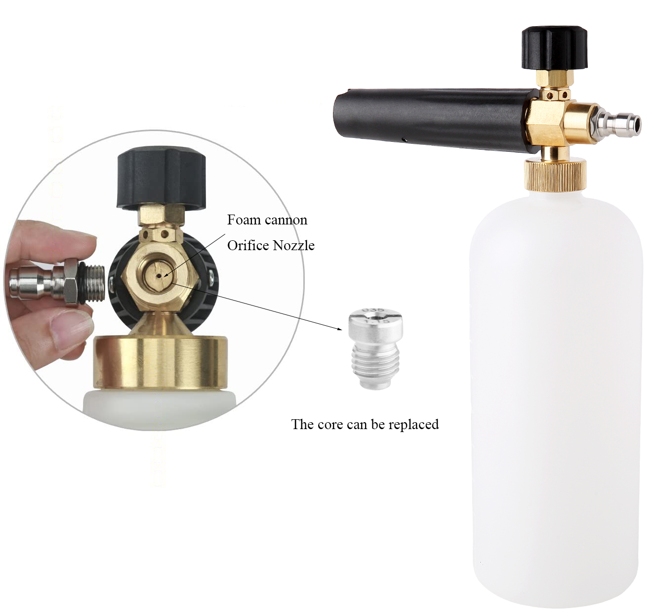 pulverizador de espuma para coche cañon de espuma pulverizador agua Pulverizador de núcleo de acero inoxidable para lavadora de alta presión, boquilla de orificio, lanza de espuma, accesorios de lavado de automóviles