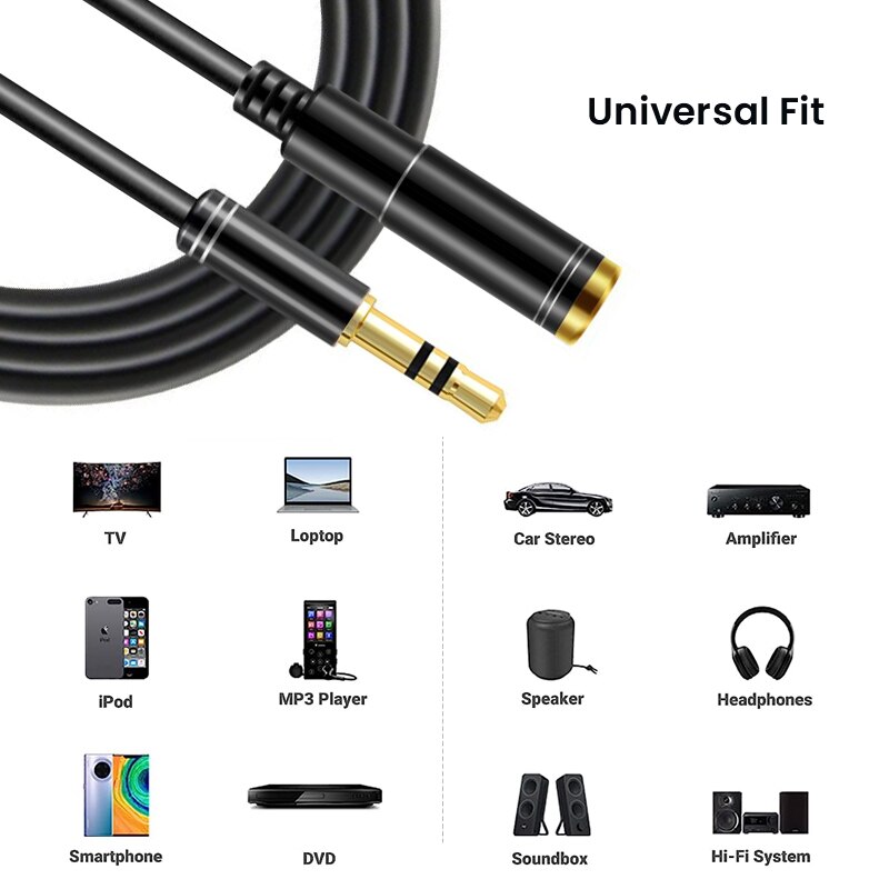 NIERBO 3,5mm verlengkabel hoofdtelefoon verlengkabel verguld Aux kabel audio stereo jack man naar vrouwelijk TRS koord 1m 5m