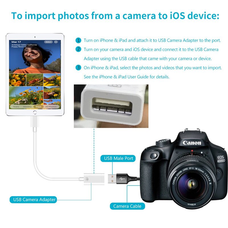 Otg Reader Voor Ios Naar Usb 3.0 Camera Adapter Mobiele Telefoon Accessoires Converter Voor Ipod Keyboard Ios 13 Connector