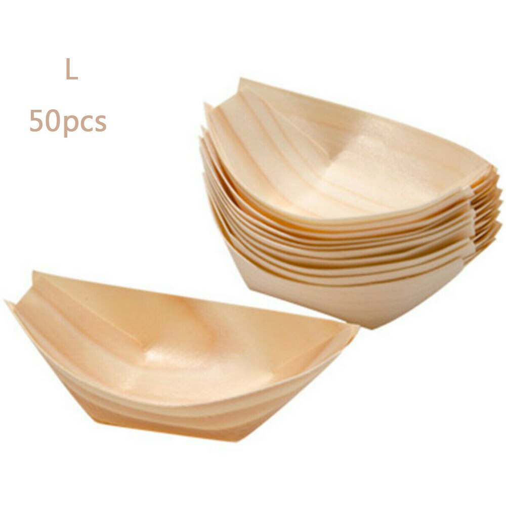 50pcs Pine Wood Serving Boat Disposable Food Tray For Home Catering Tool: L