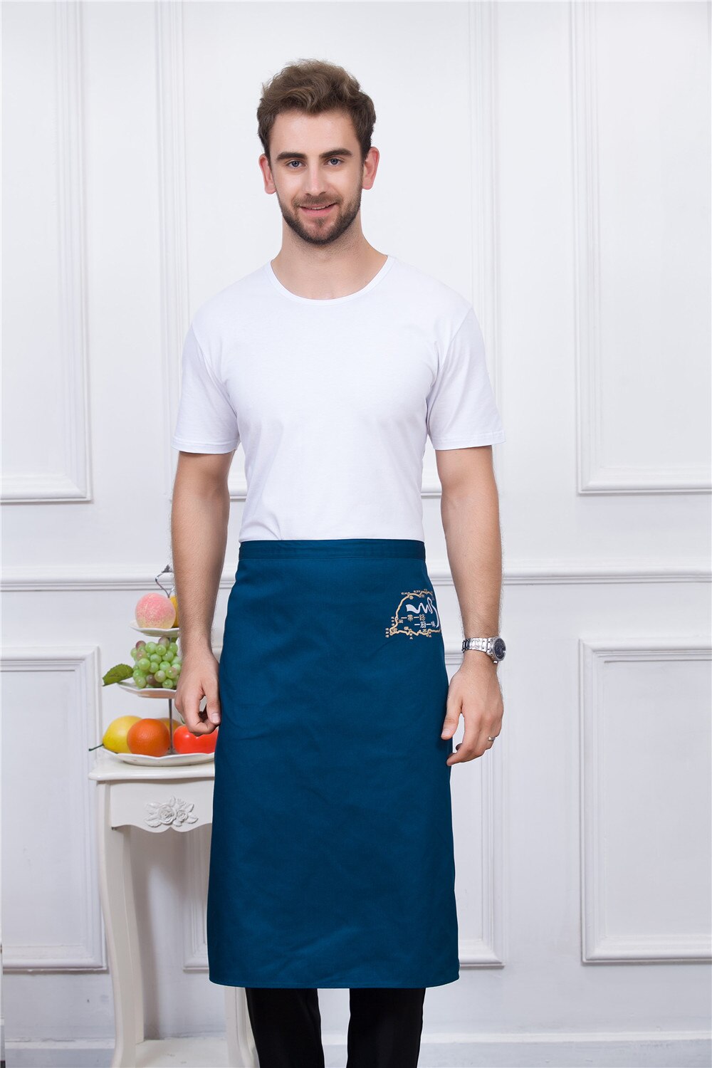 5 Colors Unisex Graphic Print Kitchen Work Wear Aprons Long Restaurant Home Cooking Wear Chef Waiter Aprons: Blue
