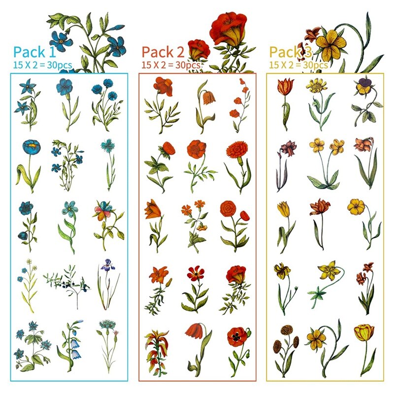 6 Packs Scrapbook Stickers Flower Stickers Decoration Sticker Planner Stickers Assorted in Plant Stickers Clear PET