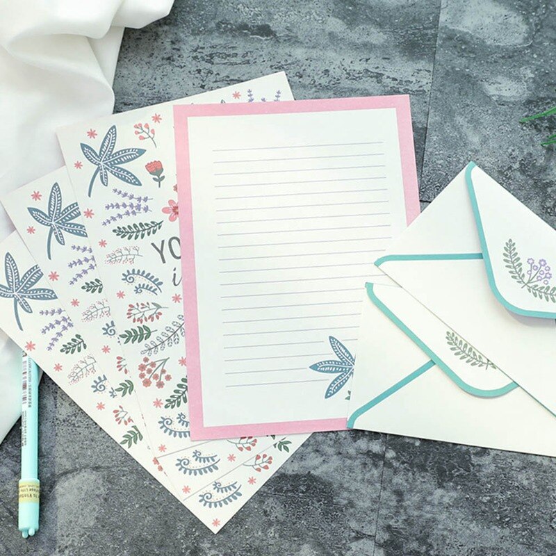 1 conjunto/6 pçs coreano criativo pequeno fresco flores carta envelopes de papel adorável romântico colorido cartas envelopes + papelaria