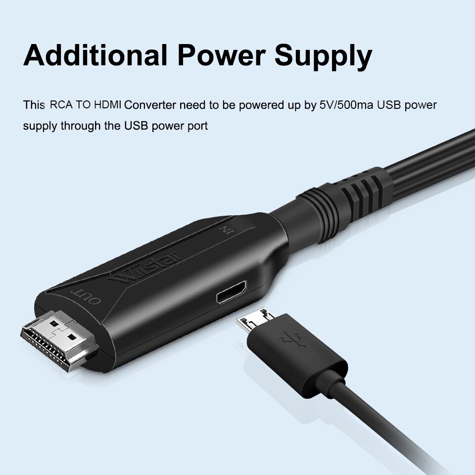 RCA AV/CVSB L/R Video to HDMI-compatible AV Scaler Adapter HD Video Converter Box 1080P Support NTSC PAL