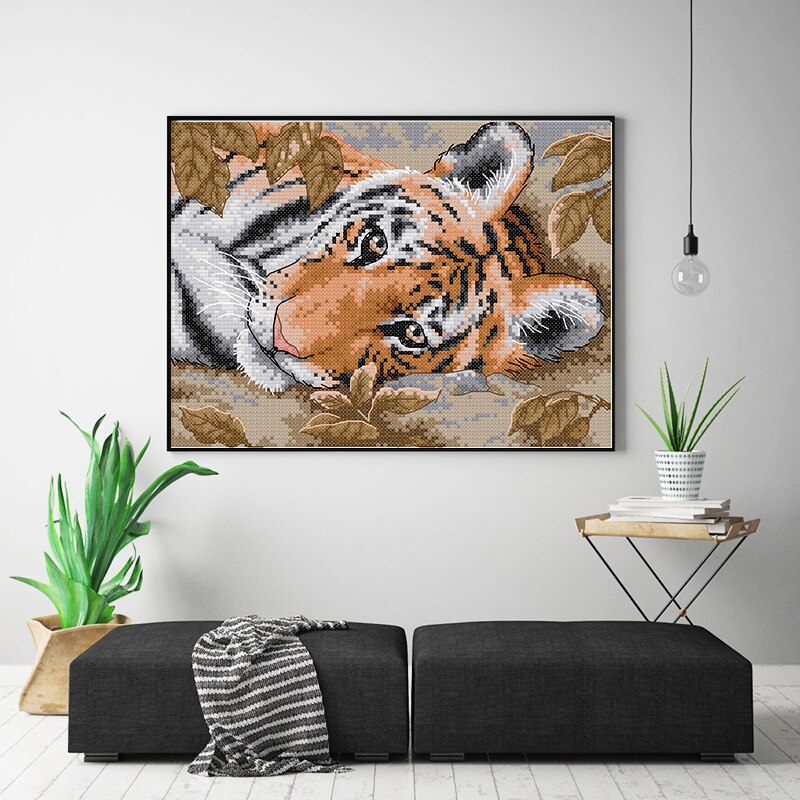 Glæde søndag tiger mønster dmc 14ct 11ct trykt korssting kit diy håndlavet bomuldstråd broderi boligindretning send
