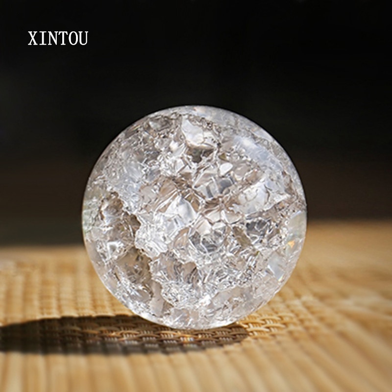 XINTOU 5cm Ice Crack Crystal Ball Home Rockery Fountain Interior Items Decoration Feng Shui Glass Round Globe Art Collection