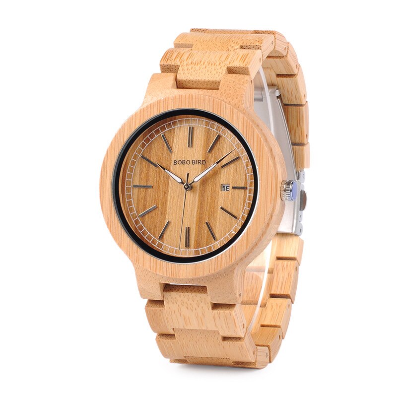 Bobo bird herenhorloges voor heren, bamboe houten horloges voor heren met roestvrijstalen sluiting, quartz relogio in doos: Met logo
