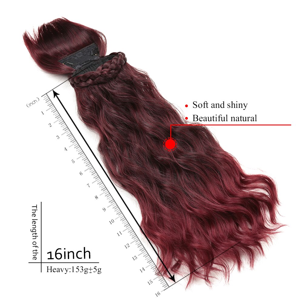 16inch 160g Synthetic Ponytail With Bangs 2Combs Curly Wave Hair Rose Intranet Wine Red For Black White Women