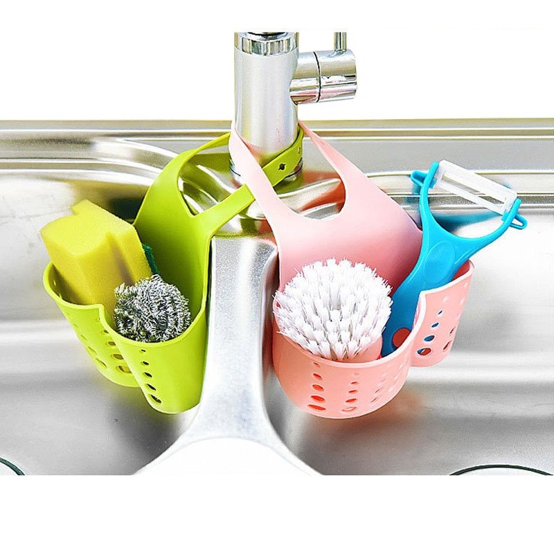 Plastic Hanging Kitchen Sink Caddy Organizer with Snap On Faucet - Sponge Holder Rack Space-saving Hanging Storage Bag