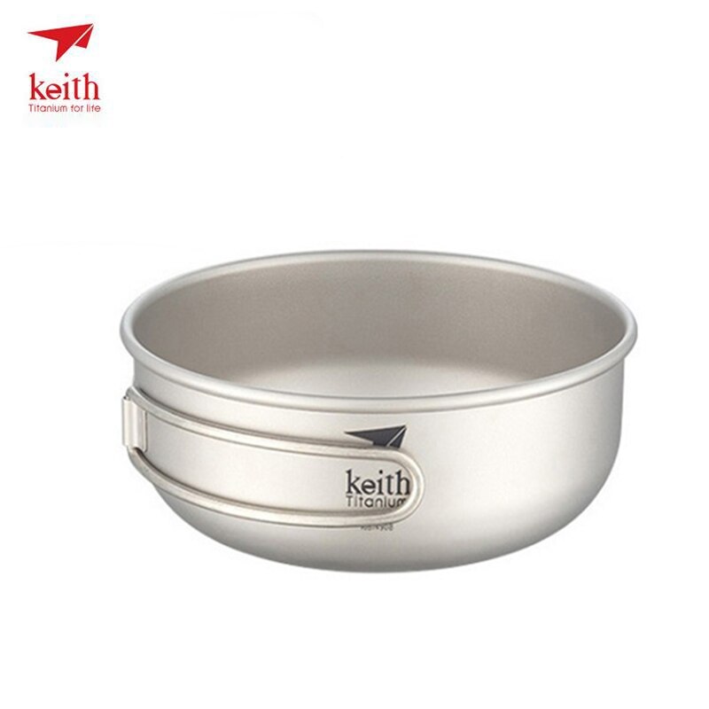 300/400/500/600ml Keith Titanium Folding Bowls With Titanium Foldable Handle Outdoor Cookware Tableware Cutlery Ti5323-Ti5326