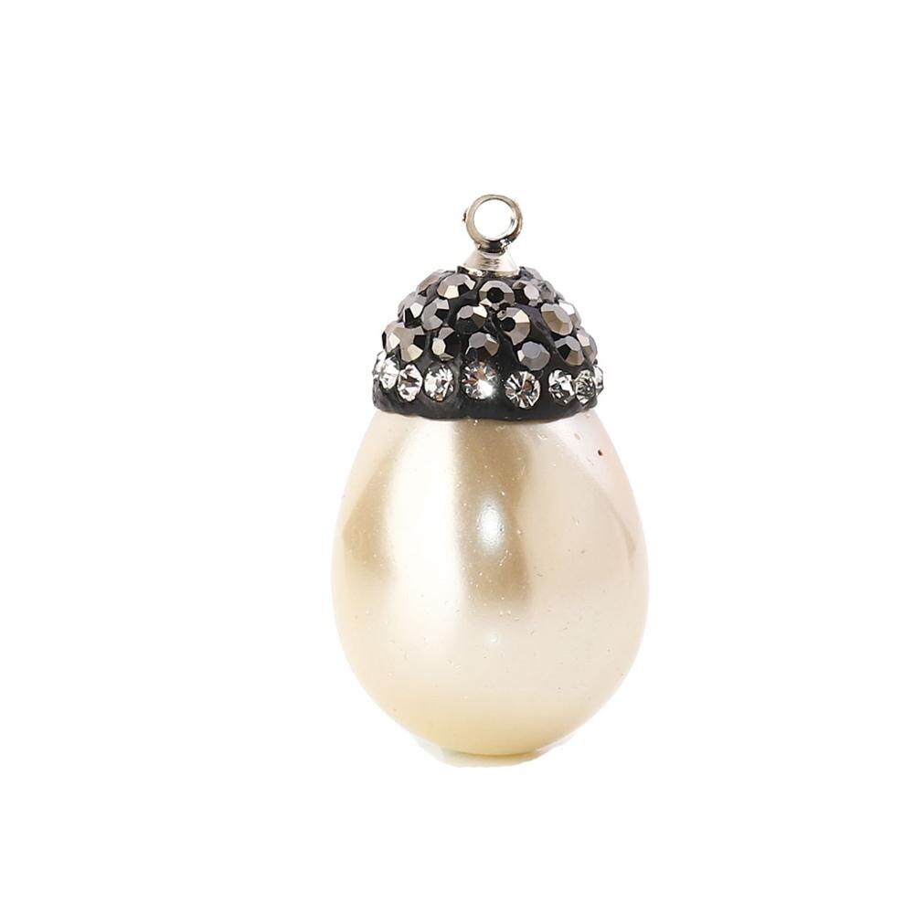 Colgantes de Micro encantos pavimentados de concha de Doreen Box, gota de agua Multicolor, diamantes de imitación transparentes, perlas de imitación, accesorios de joyería, 1 pieza: Beige