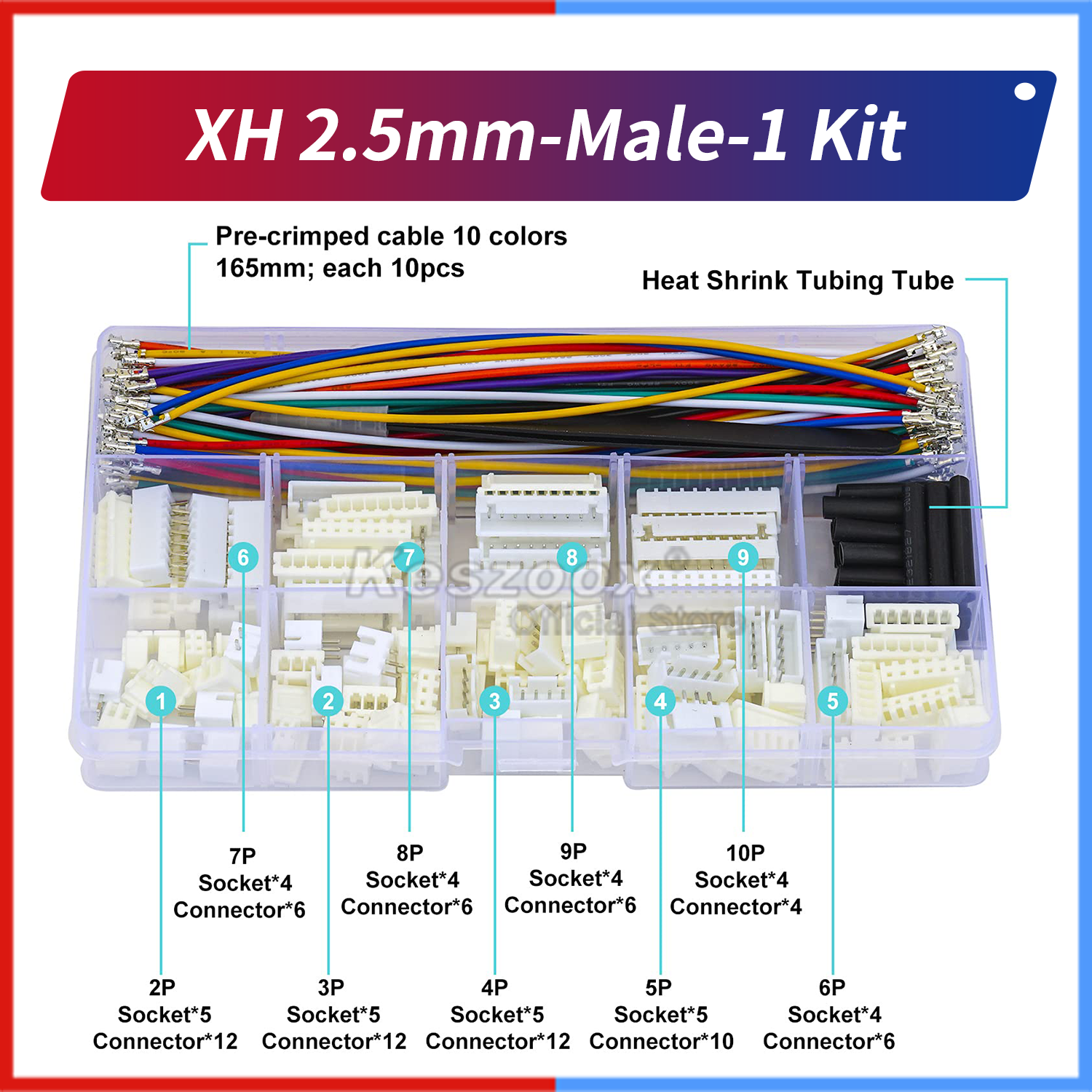 Keszoox jst 1.0/1.25/1.5/2.0/2.5mm- pitch stiksæt jst sh gh zh ph  xh 2-6 -benet hus med prækrympede 22-28 awg-kabler: Elfenben