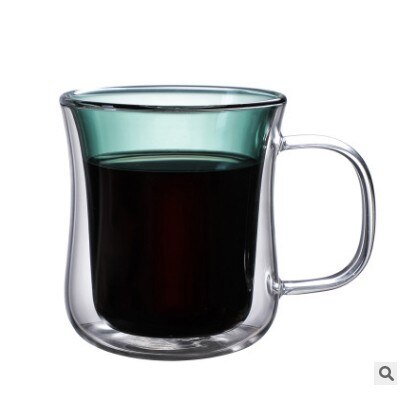 Farget varmebestandig glass dobbeltlags kopp varmebestandig høyt borsilikatglass vannkopp kaffekopp: Grønn liner kopp