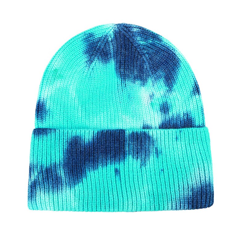 Tie-dye muts warme wintermutsen voor dames dames heren effen muts met omslag, muts met capuchon herfst gebreide hiphop plangi kort: 01