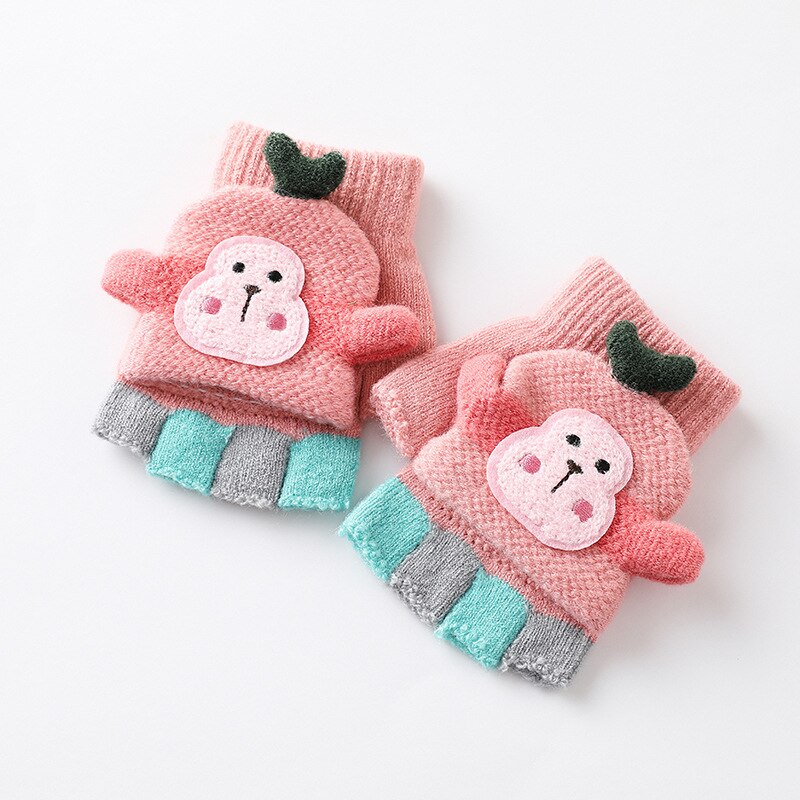 1-4 Jaar Oude Kinderen Winter Vingerloze Handschoenen Kids Leuke Aap Warme Zachte Gebreide Wanten Meisjes Jongens Indoor En outdoor Handschoenen: Light pink