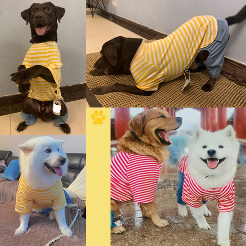 Large Dog Clothing Stripes Pajamas Jumpsuit For Medium Big Dog Clothes French Bulldog Samoyed Husky Labrador Costume Coat